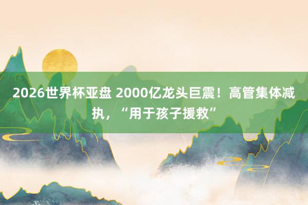 2026世界杯亚盘 2000亿龙头巨震!高管集体减执,“用于孩子援救” 2026世界杯亚盘 2000亿龙头巨震!高管集体减执,“用于孩子援救”
