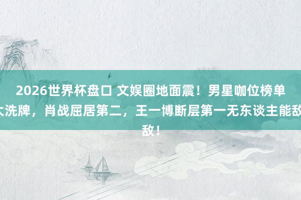 2026世界杯盘口 文娱圈地面震!男星咖位榜单大洗牌,肖战屈居第二,王一博断层第一无东谈主能敌!
