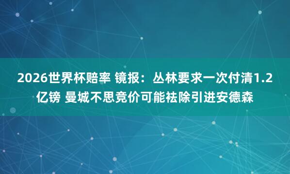 2026世界杯赔率 镜报：丛林要求一次付清1.2亿镑 曼城不思竞价可能袪除引进安德森