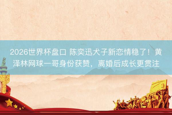 2026世界杯盘口 陈奕迅犬子新恋情稳了!黄泽林网球一哥身份获赞,离婚后成长更贯注