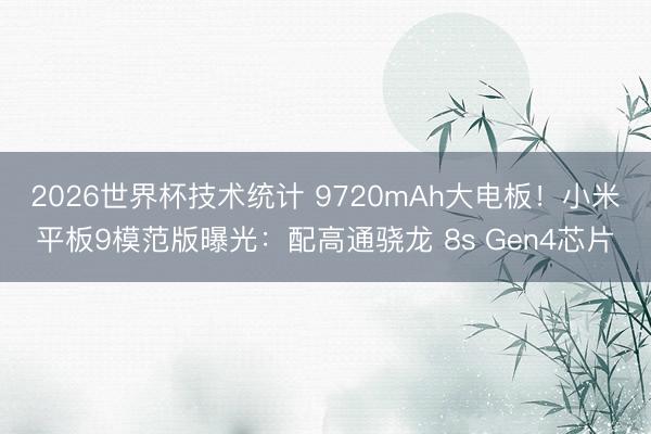 2026世界杯技术统计 9720mAh大电板!小米平板9模范版曝光:配高通骁龙 8s Gen4芯片